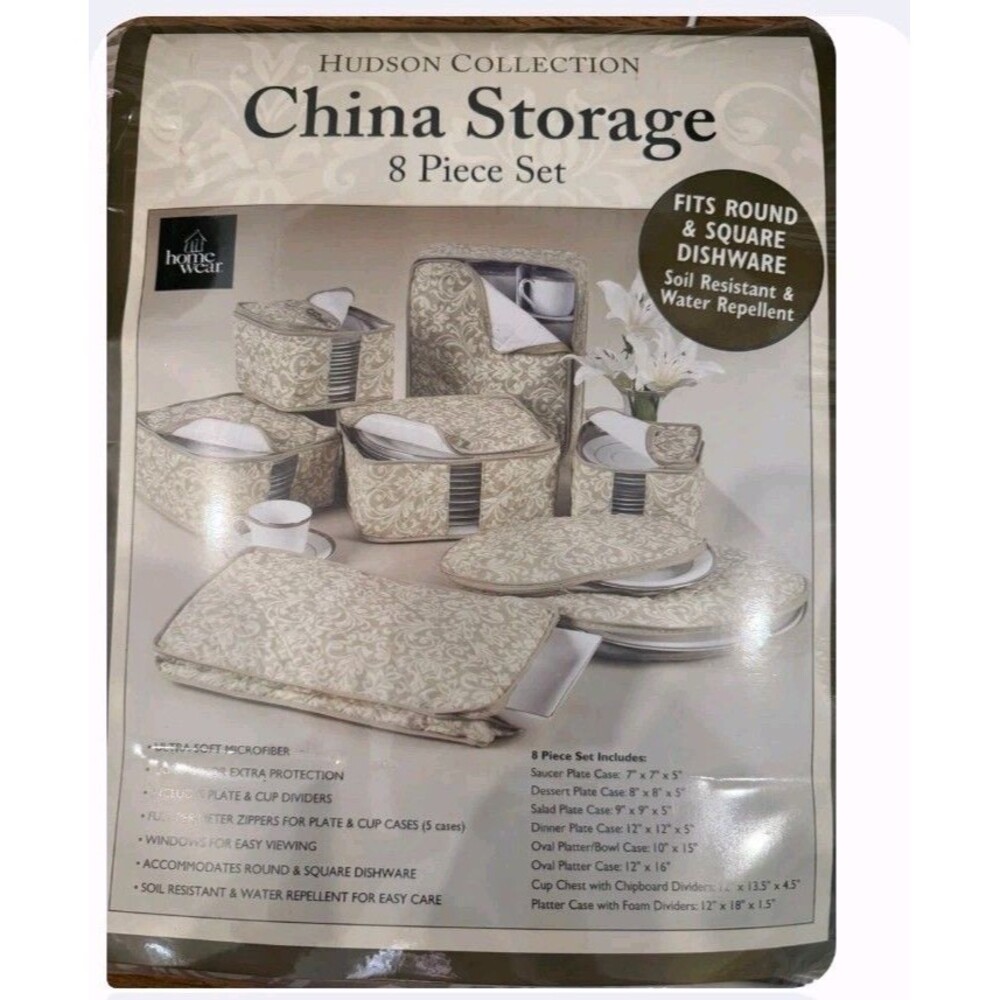 Hudson Collection Homewear Damask China Storage Container Set, 8 Pieces, Tan
